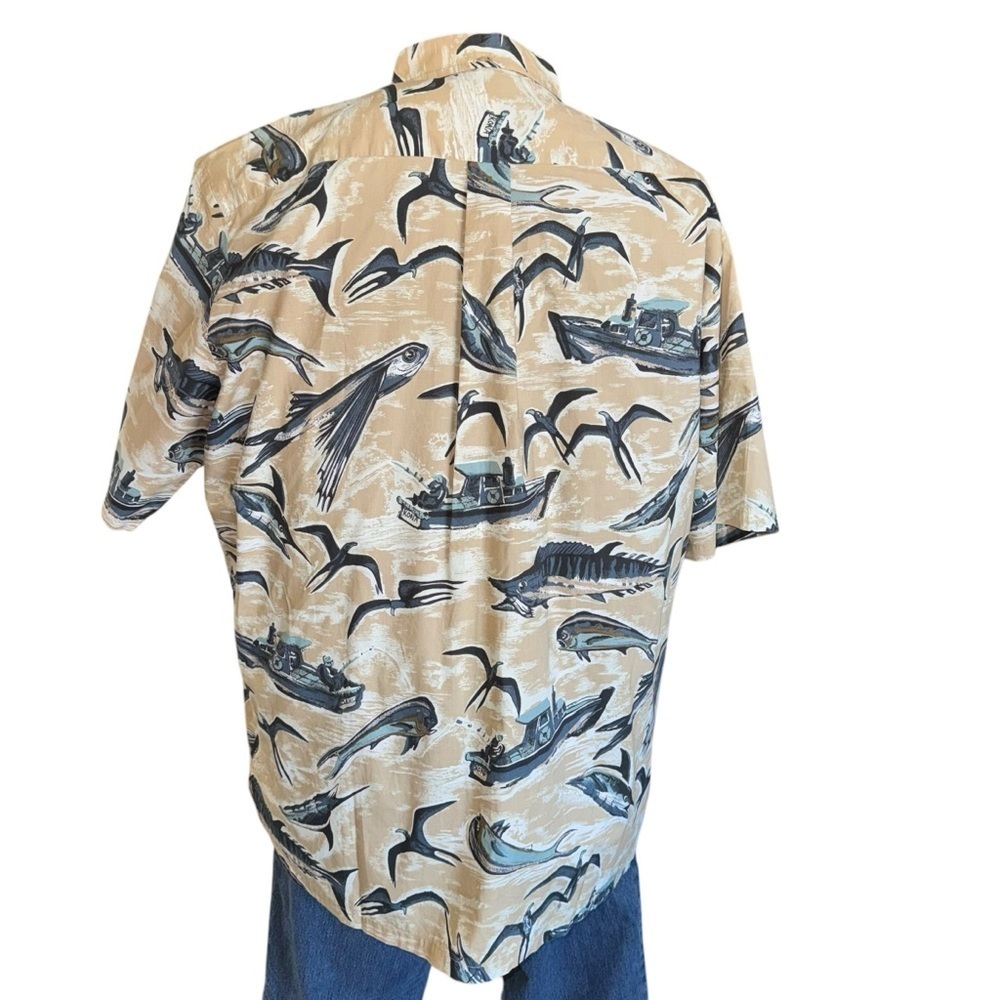 Kahala Men's Hawaiian Size XL Tan/Blue Nautical Shirt 100% Cotton Short Sleeve - Picture 2 of 6